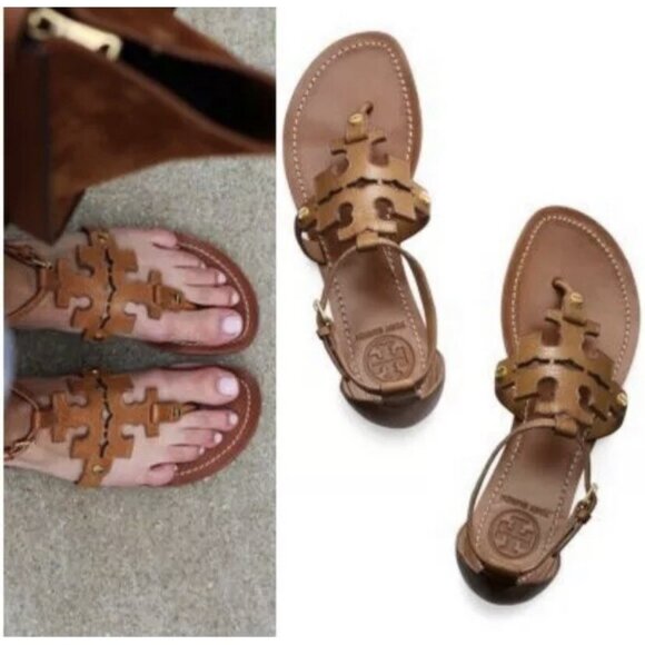 Tory Burch Phoebe Leather Flat Thong Sandal Royal Tan Brown US Size: 6 - Picture 3 of 8